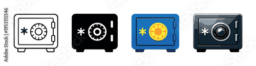 Four safes in row with blue highlighted safe on gradient background