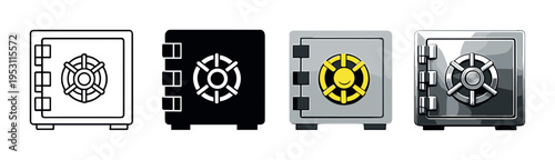 Four safe icons displayed in a row on metallic background