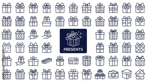 Set of gift boxes icon line style vector. presents sign collection