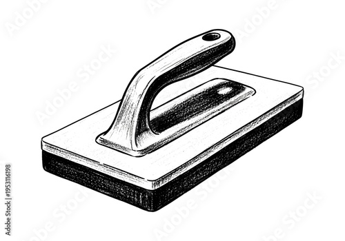 Handheld grout float tool with textured rubber base and ergonomic handle for construction