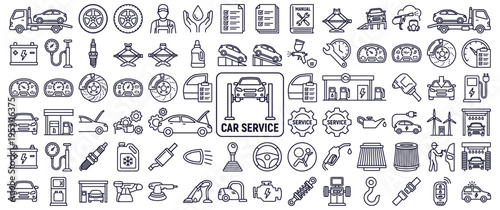 Set of car service related icon line style vector. repair sign collection