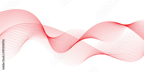 Vector abstract red background with dynamic red waves, lines and particles.