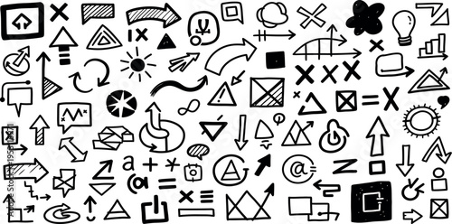 A collection of various mathematical and symbolic icons on a white background