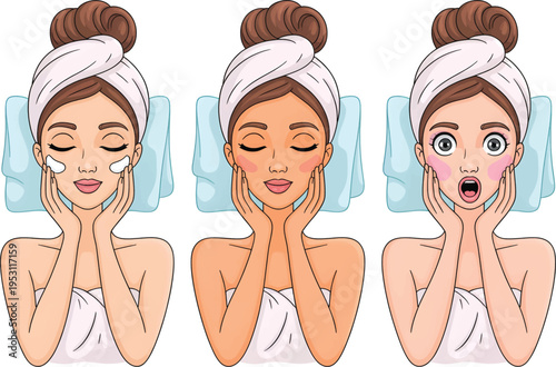 Skincare routine illustration with beauty facial steps for cosmetic treatment wellness spa and self care routine design graphics collection