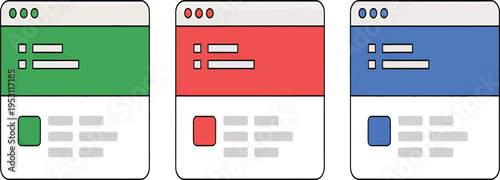 Website interface cards with layout design for ui ux dashboard web development applications and modern digital interface graphics collection