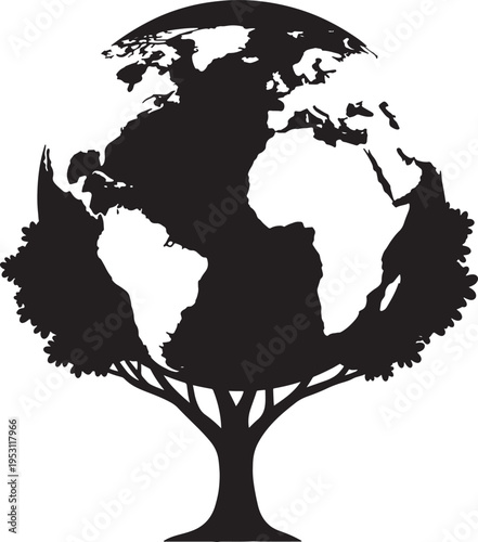 Earth shaped like a tree symbolizing environmental protection and global conservation efforts vector illustration