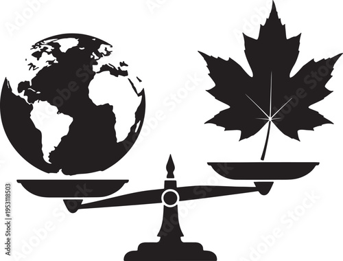 Scales balance earth and maple leaf symbolizing environmental protection and global conservation efforts for sustainable future planet conservation balance concept