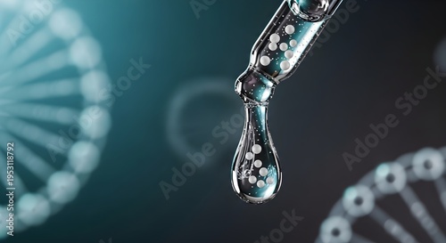 Macro Pipette with Active Ingredient Scalp Serum, Hair Growth and Molecular Science Concept