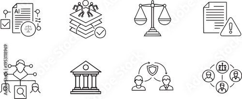 AI Governance Law and Artificial Intelligence Regulation Compliance Icon Set