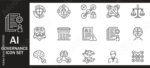 AI Governance Framework and Artificial Intelligence Ethics Management Icon Set