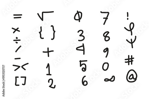 Handwritten mathematical symbols and numbers