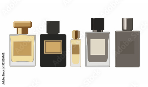 Modern perfume glass bottle vector 3D mockup with luxury cosmetic packaging design