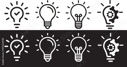 Illumination of Ideas: A visual array of light bulbs represents innovation, creativity, and the sparking of ideas. From simple outlines to detailed designs, each bulb radiates a sense of inspiration.