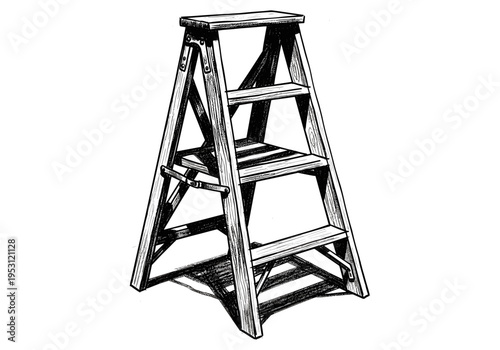 Hand-drawn illustration of a wooden stepladder with four steps against a white background