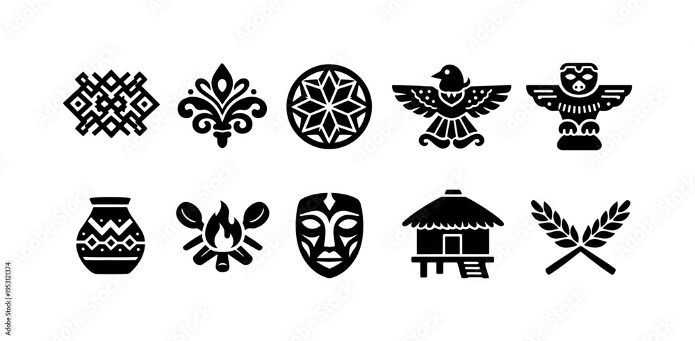 Obraz premium Collection of indigenous cultural symbols and icons representing heritage and tradition