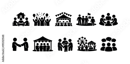 Collection of diverse people icons representing community, celebration, and business interactions