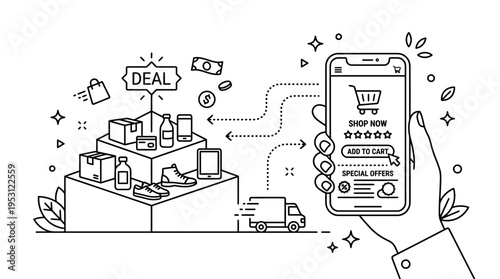 Online Shopping Deal Concept with Smartphone and Products