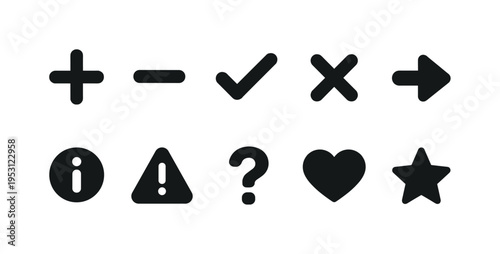 Collection of simple black icons for user interface design and web applications