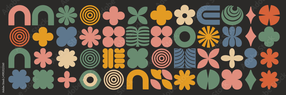 Fototapeta premium Retro abstract geometric shapes on dark background