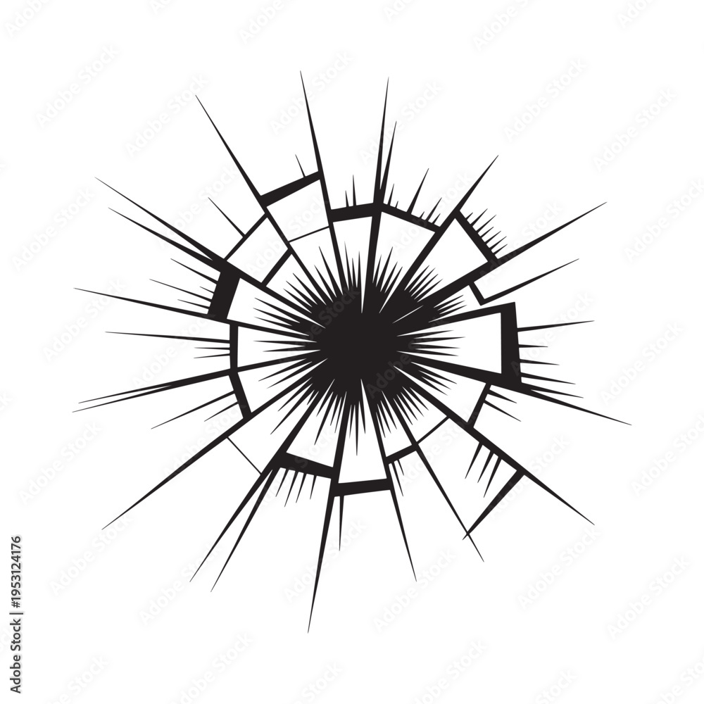 Obraz premium Black and white radial burst illustration resembling a fractured or broken surface