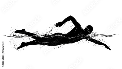Professional Swimmer Crawl Stroke Action Silhouette