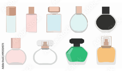 Minimal women perfume bottle vector set cosmetic fragrance packaging illustration