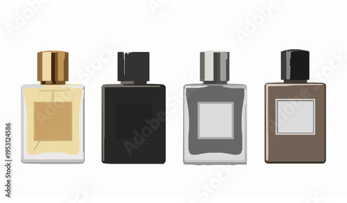Women perfume colored glass bottle collection with luxury cosmetic packaging vector illustration