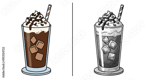 Cold iced mocha coffee with whipped cream and chocolate for sweet refreshment and cafe dessert concept