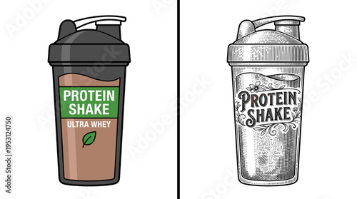 Protein shake in a shaker bottle for fitness nutrition and bodybuilding supplements concept