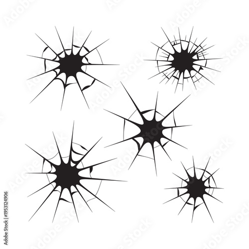 Black cracks resembling shattered glass on a white background multiple instances