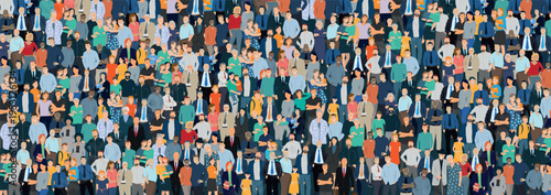 Illustration vectorielle représentant une foule de personnages, familles, enfants, hommes et femmes, de races et d'âges différents