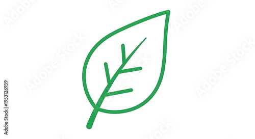 A simple green leaf outline drawing on a white background