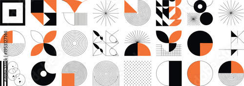 Geometric Abstract: A visually compelling arrangement of geometric shapes in a balanced composition, showcasing the elegance of lines, curves, and angles and the harmony of the minimalist aesthetic.