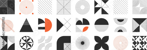 Abstract Geometric Composition: An artistic array of diverse geometric shapes and forms, meticulously arranged in a dynamic pattern, offering a visual symphony of line, shape, and color. 