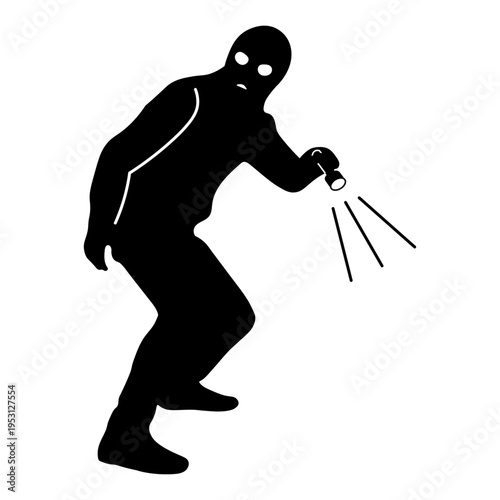 懐中電灯で室内を照らす泥棒のシルエットイラスト