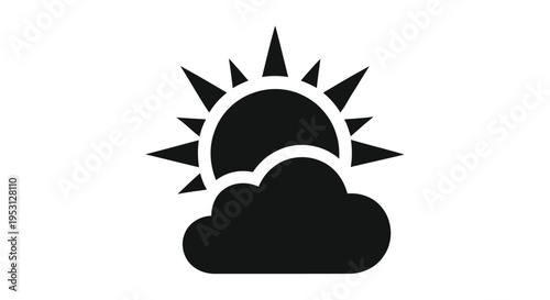 Black and white icon depicting a sun partially obscured by a cloud