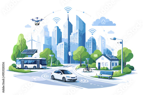 Iot infrastructure smart city connected clean design urban vector vision icon systems