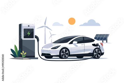 Icon generation vector modern infrastructure cartoon style simple image station electric charging vehicle