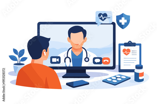 Remote consultation icon vector video generation doctor simple image call healthcare flat design
