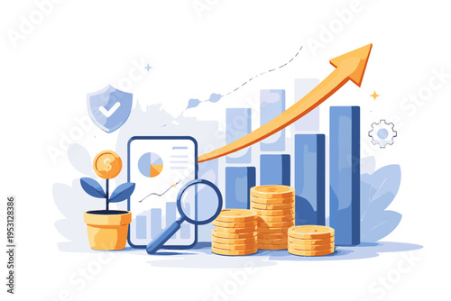 Investment graph image upward fintech simple generation trend cute illustration growth vector icon