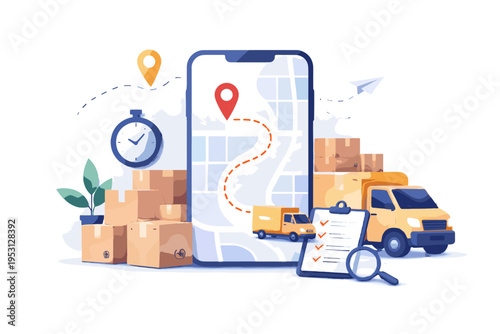 Kawaii package vector icon generation image tracking map delivery route gps logistics