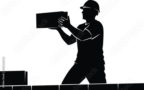 Vector silhouette of a construction worker carrying a block