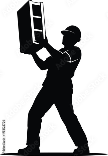 Vector silhouette of a construction worker carrying a heavy load