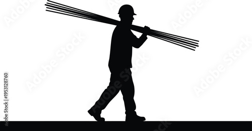Construction worker vector silhouette carrying heavy building materials