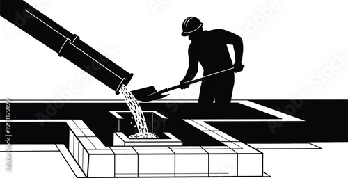 Vector silhouette of construction worker pouring concrete