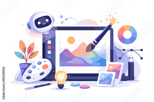 Vector illustration design icon creativity flow art process generation tools simple soft shadow vector