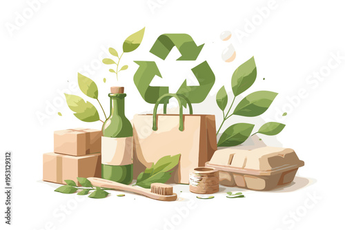 Recycling clean design packaging icon eco vector design materials sticker style sustainable flat design