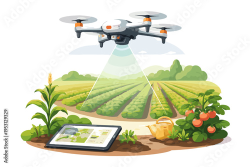 Image agriculture icon vector smart simple field scanning vector illustration drone monitoring generation