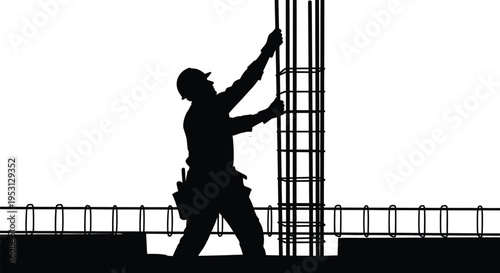 Vector silhouette of a construction worker building with rebar
