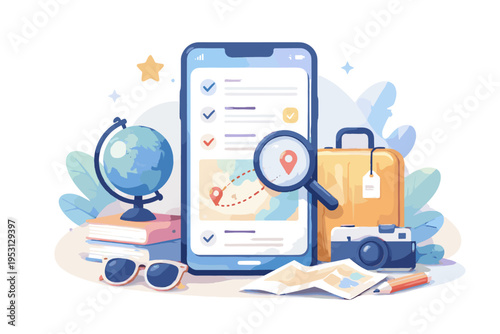 Kawaii travel management app vector itinerary flat design icon cartoon style generation image simple